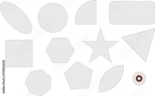 Collection of geometric shapes including circles squares stars and ovals isolated on transparent background