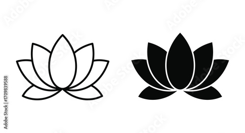 Two lotus flower icons one white and one black side by side