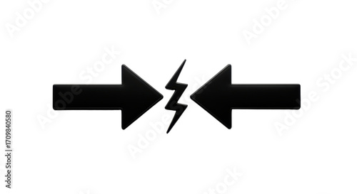 Isolated confrontation between two opposing parties represented by arrows and lightning bolt