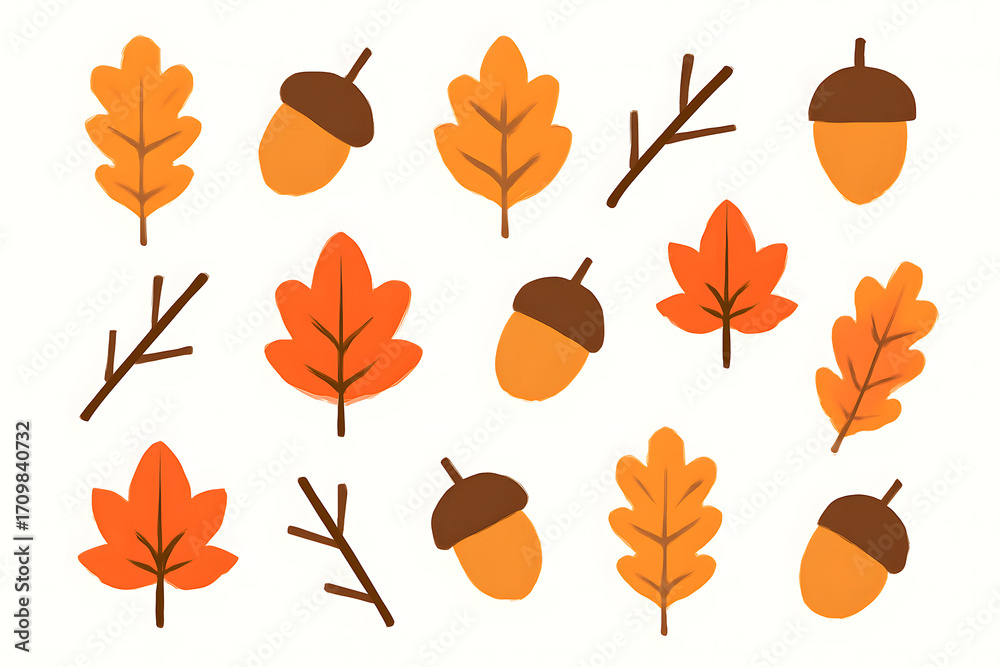 Obraz premium Autumn Leaves and Acorns Illustration for Fall Season