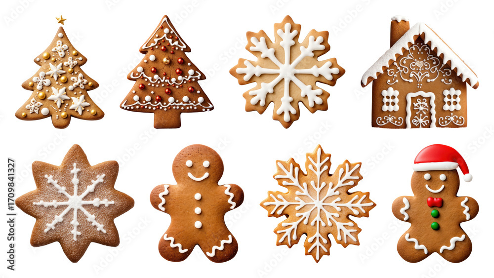 Fototapeta premium PNG Festive gingerbread cookies delight, element set on transparent background