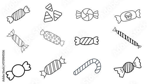 collection of hand drawn  halloween candy