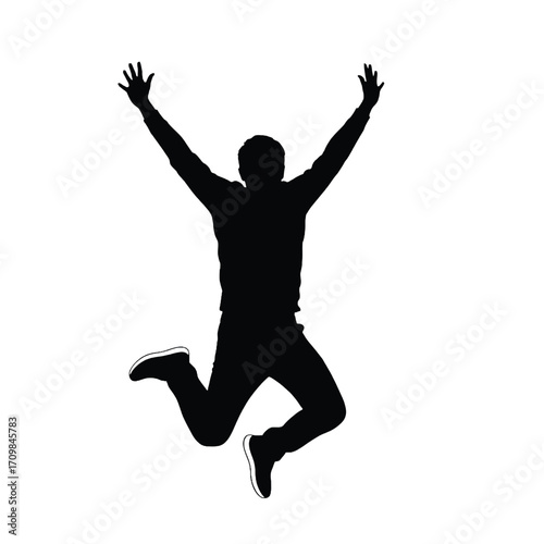 Silhouette of a happy person jumping with arms raised in celebration joyful success vector illustration silhouette