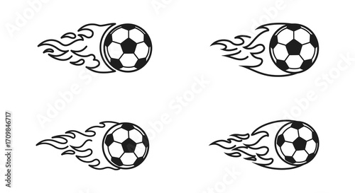 Fiery soccer balls with flame trails a dynamic sports emblem design