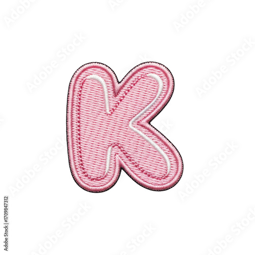 This cute pink embroidered letter k has a soft, puffy texture, perfect for adding a personalized touch to clothing, accessories, or creative designs.