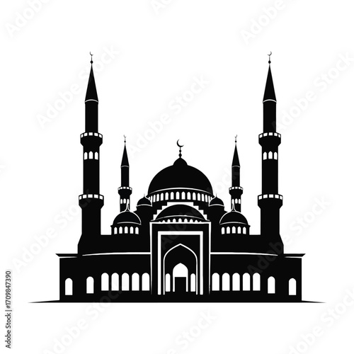 Elegant silhouette of a grand mosque with tall minarets and domes symbolizing islamic architecture silhouette
