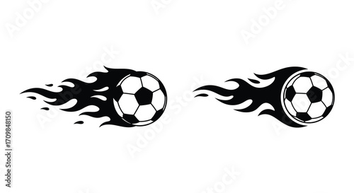 Fiery soccer balls with flames represent speed and athletic competition