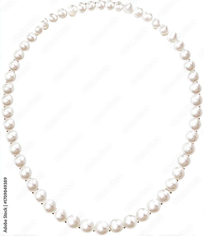 Obraz premium A pearl necklace forms a complete circle. A string of lustrous, round pearls of uniform size creates a simple, elegant design