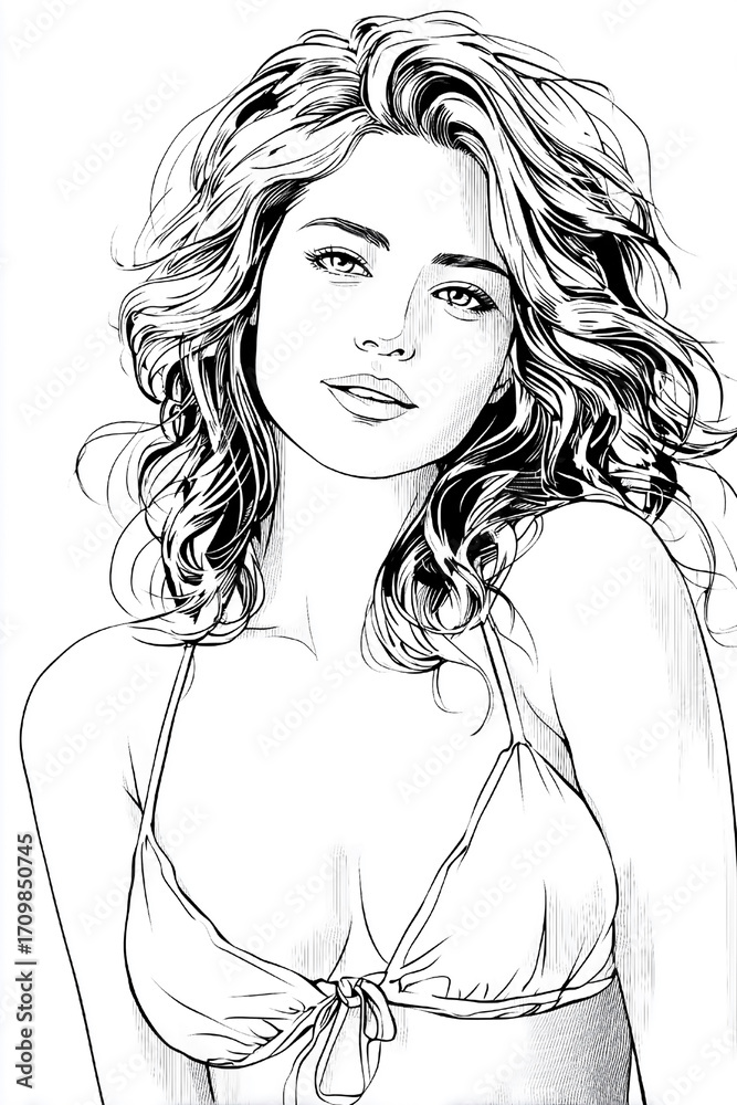 custom made wallpaper toronto digitalA woman with long hair is wearing a bikini top. She has a smile on her face