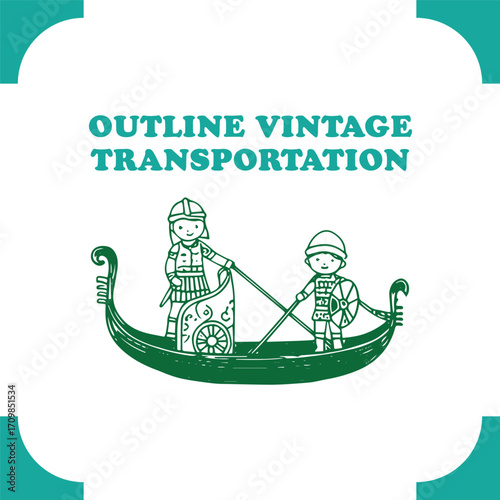 Vintage transportation illustration of two people in a gondola boat.