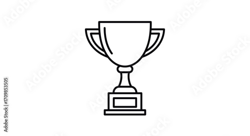 A simple black line art icon of a winner's trophy cup on a solid white background, symbolizing victory and achievement.