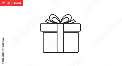 Simple outline illustration of a gift box with a ribbon on top, perfect for celebrations.
