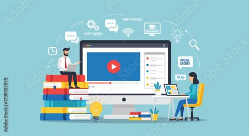 Student engaged in online learning interacting with digital devices and educational resources