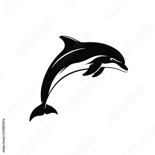 Dynamic silhouette of a leaping dolphin in a stylized splash ocean water illustration silhouette
