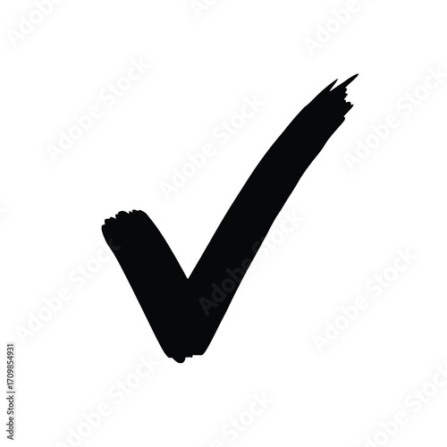 Hand drawn black check mark symbol for approval success or completion vector graphic silhouette
