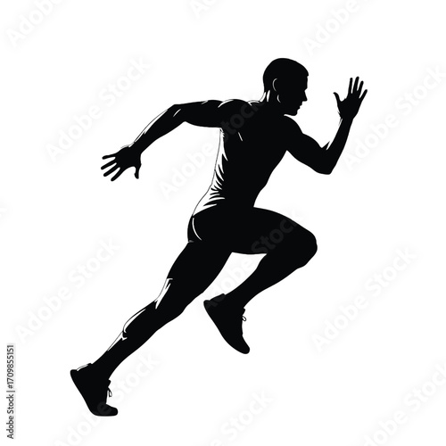 Dynamic silhouette of a sprinter in full motion capturing athletic speed and power silhouette