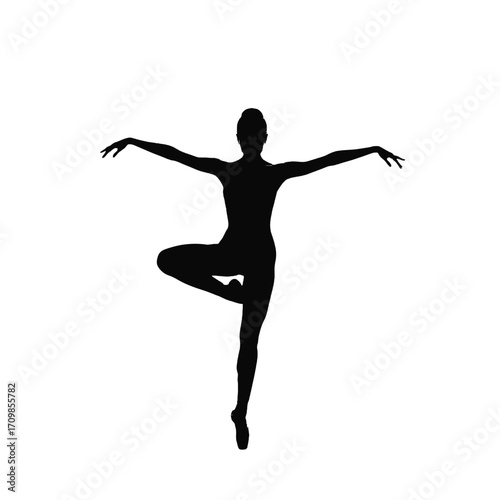 Elegant silhouette of a ballerina performing arabesque dance pose vector art silhouette