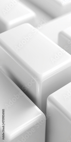 A close up of white blocks with a white background. The blocks are arranged in a way that they look like they are stacked on top of each other. The image has a minimalist and clean look to it