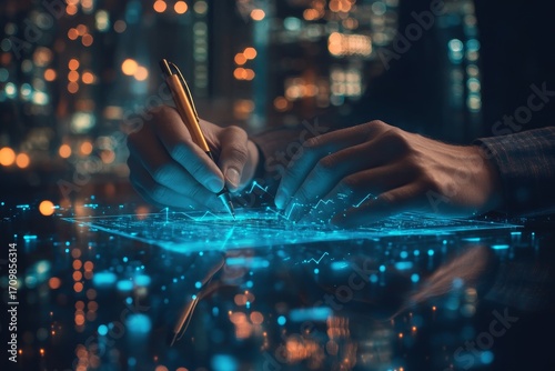 Businessman using electronic pen to sign digital contract document on touchscreen device representing secure electronic signature and modern paperwork approval process