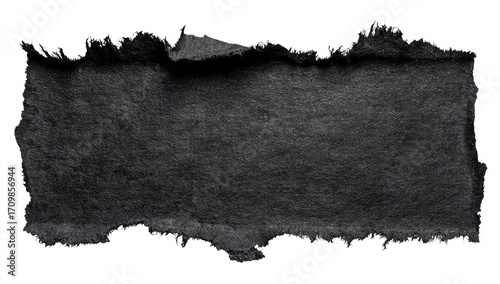 Ripped black paper rectangle with frayed edges