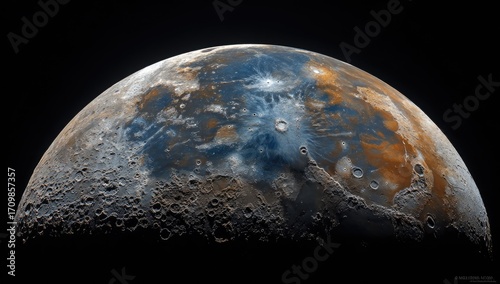 Detailed moon surface, vibrant hues