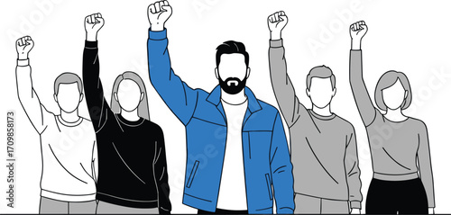 Group of People Raising Fists in Unity, Protest or Solidarity – Activism, Empowerment, Social Movement and Political Demonstration Concept