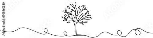 Tree icon. Continuous one line drawing of tree. Tree in one line style, isolated on white background. Vector illustration.