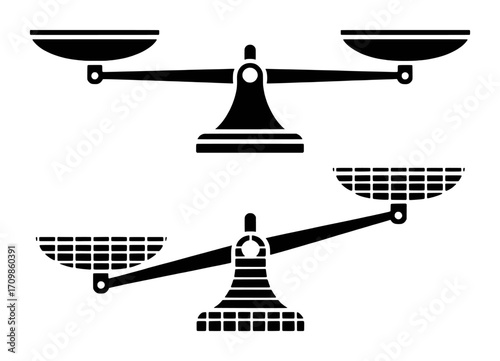 Black Silhouette of Two Balance Scales, One Level and One Tilted