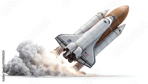 Space shuttle launch in dramatic flight