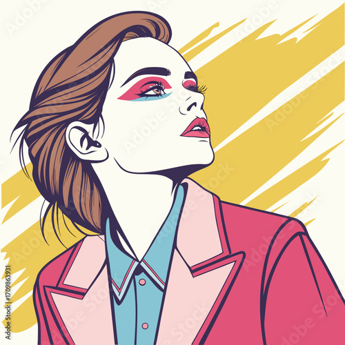 A stylized digital illustration of a fashion portrait 