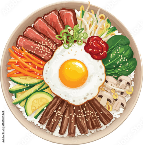 Illustration of Bibimbap Korean Rice Dish 