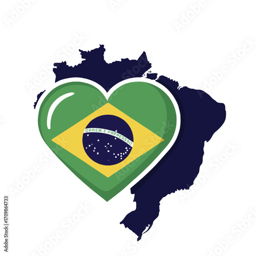 Brazilian Flag Heart Shape Over Brazil Map