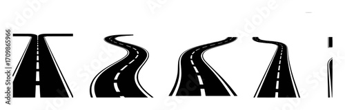 Collection of Stylized Road and Highway Icons on White Background