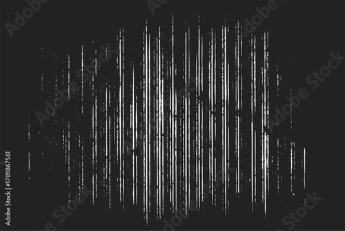 Grunge texture overlay with white vertical brush strokes on a dark background, Abstract distressed background with vertical scratches and dust effect, Vintage black and white design with grunge