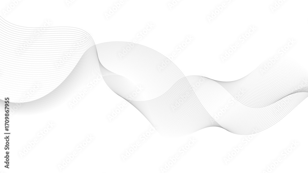 Fototapeta premium Abstract vector background with black wavy lines flowing smooth curve halftone gradient on transparent background. 