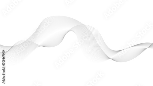Abstract vector background with black wavy lines flowing smooth curve halftone gradient on transparent background. 