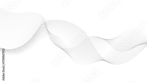 Abstract vector background with black wavy lines flowing smooth curve halftone gradient on transparent background. 