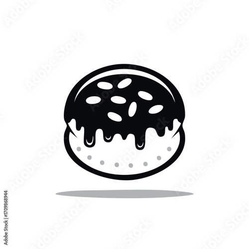 Simple black and white illustration of a glazed, topped pastry.