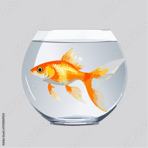 3D Goldfisch in Glas, Studio-Licht, transparente Texturen, hochauflösend, fotorealistisch, Wasserbewegung