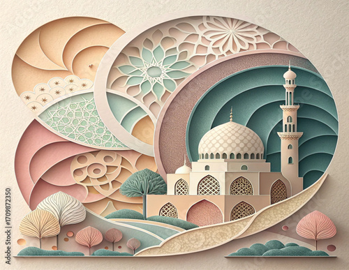 Pastel Geometric Paper Cut Abstract Layers