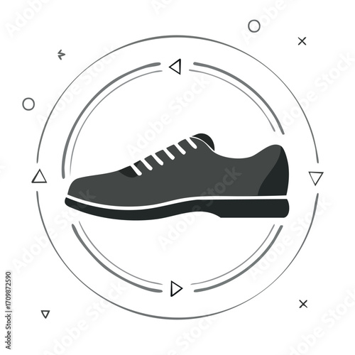 Stylish grey casual shoe icon, minimalist design, encircled.