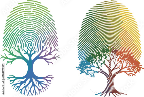 Colorful Fingerprint Tree Illustration Symbolizing Nature and Personal Growth