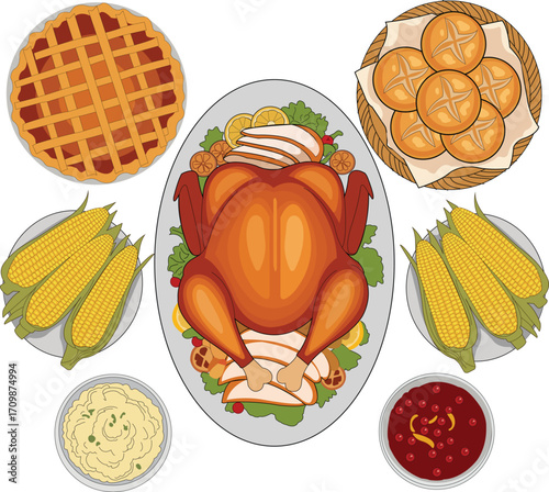 Thanksgiving Dinner Feast Illustration