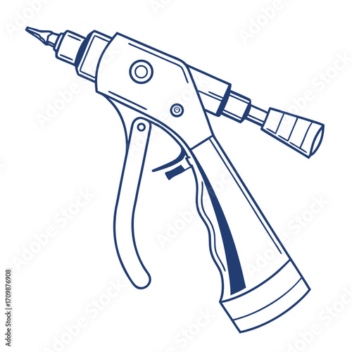 Isolated hand holding a steel hammer near a black fishing rod with a metal hook