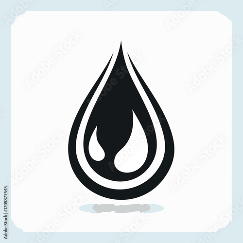 Stylized black water drop graphic, abstract design.