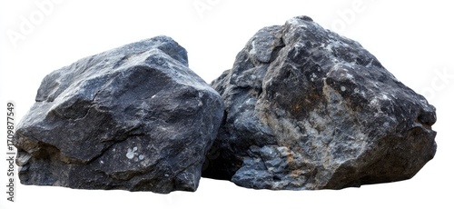 Two large, dark gray rocks against a white background