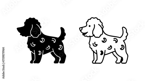 Adorable poodle illustration in black and white cute dog design.