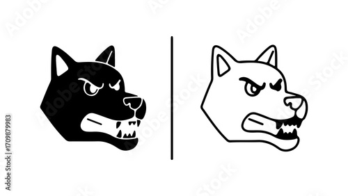 Aggressive Dog Head Icon in Black and White Style.