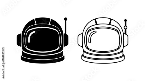 Astronaut helmet design in black and white space exploration concept.
