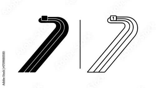Artistic representation of the number seven in two distinct styles black and white.